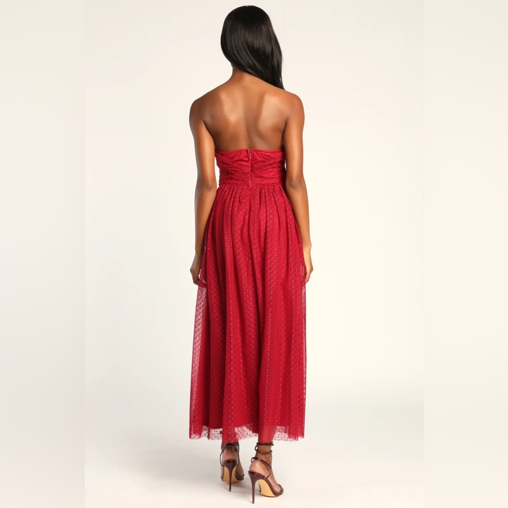 Lulu's Red Strapless Midi Dress - Picture 5 of 15
